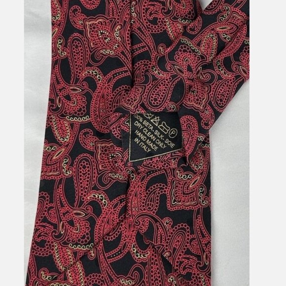 Brioni Black Red Gold Paisley 100% Silk Neck Tie Handmade In Italy Floral - Picture 4 of 5